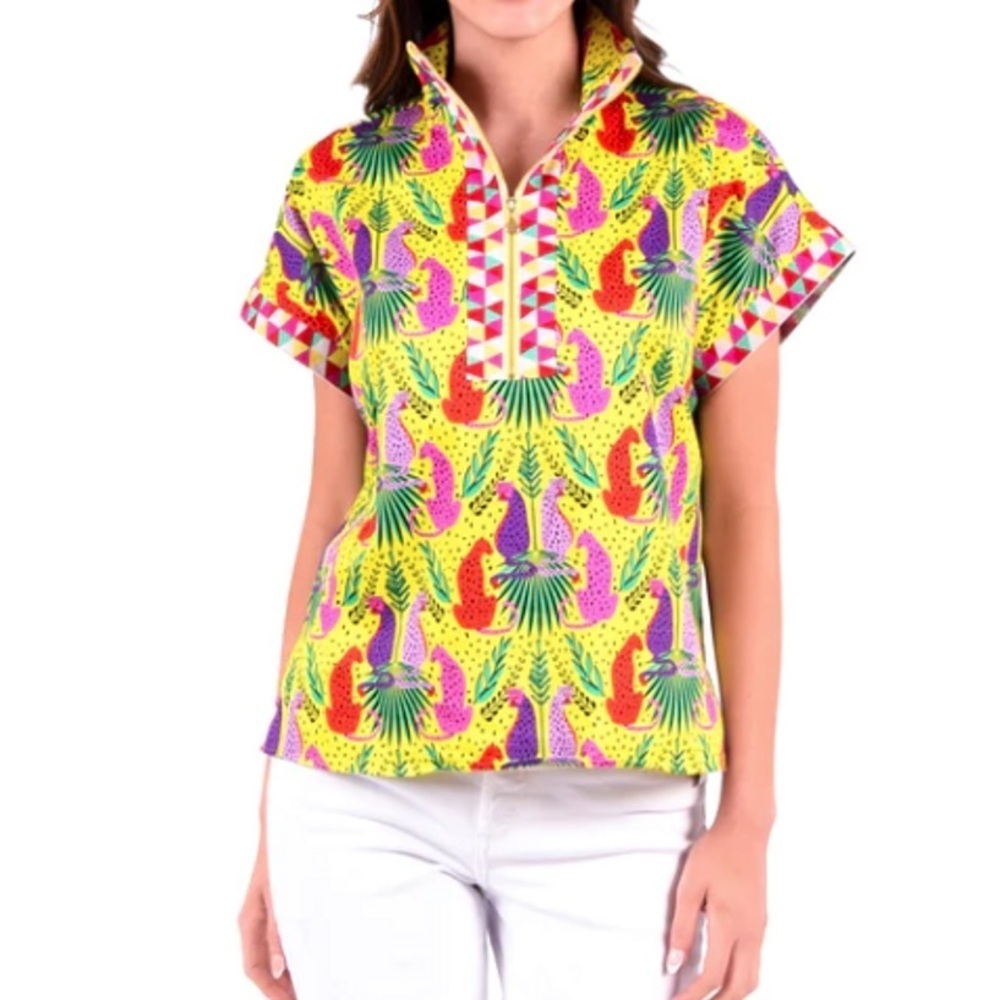 NWT Emily McCarthy Poppy Pullover Yellow Zip Top